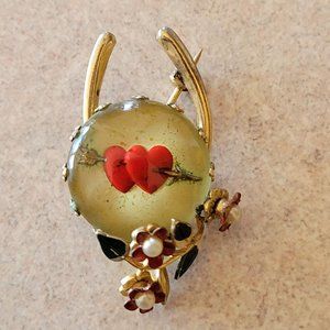 Vintage WWII Sweetheart Brooch Lapel Pin Reverse Paint Bubble Glass Wishbone
